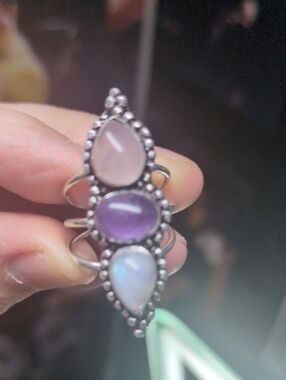 Silver Triple Stone Teardrop Ring